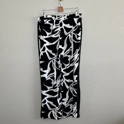 Joseph Ribkoff Womens Black & White Floral Print Slit Wide-Leg Pants 16