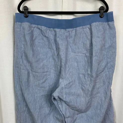 J.Jill Love Linen Blue Stripe Linen Cropped Wide Leg Pull On Pants Sz.2X