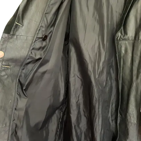 Marco Morani VTG Leather Coat Trench Womens Black SZ L Suede Trim Jacket Classic Size L