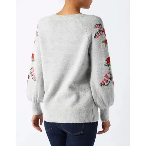 Monsoon | Flora Embroidered Sleeve Wool Blend Sweater | Medium