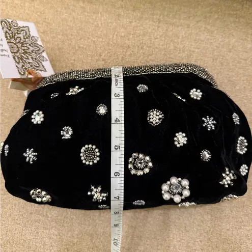 NWT Velvet Black Silver Beaded Clutch Crossbody Bag Made in India Brand New