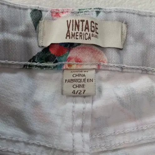 Vintage America Light Blue Floral & Hummingbird Print Boho Skinny Ankle Jeans Size undefined