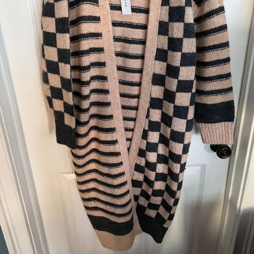 Topshop knitted checkerboard and stripe maxi cardigan