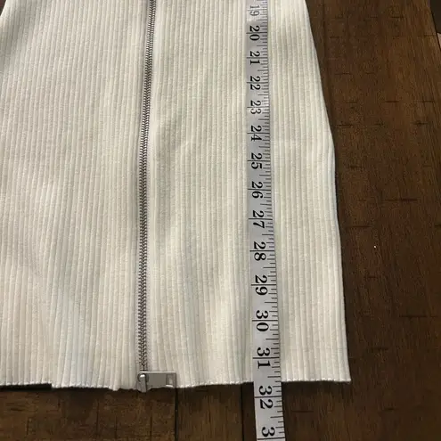 Open Edit Nordstrom White Ribbed Long Sleeve Zip Front Sweater Mini Dress Small