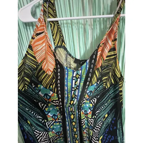 Gnw Aztec Print Tropical Long Dress, Flowy, Stretchy, Poly/Spandex, L Orange Size L