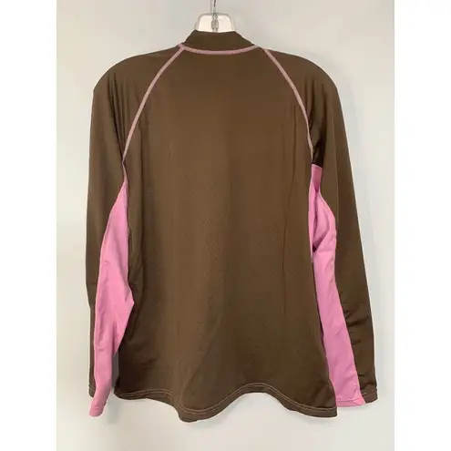 DuckSkinz Women's Full Zip UV & Water Protect Two Tone Sweater Brown/Pink Size L Brown Size L