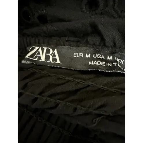 ZARA  Black Sleeveless Embroidered Smocked Cami Tank Mini Bodycon Dress Size M