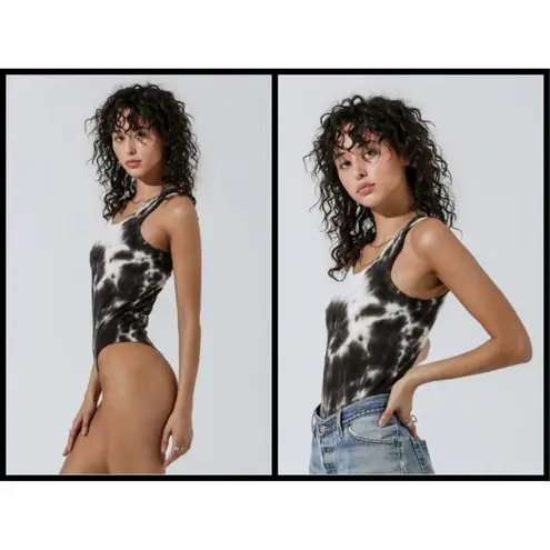 💕ELECTRIC & ROSE💕 Logan Ribbed Bodysuit ~ Gray & White Cloud Tie Dye Small NWT
