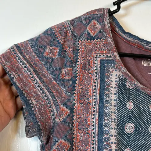 Lucky Brand  Bohemian Crew S/S Shirt Pink Blue Size Med EUC #OAK-6080