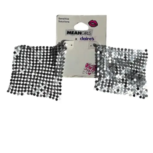 Claire's x Mean Girls Silver Mesh Like Sequin Drop Earrings NEW