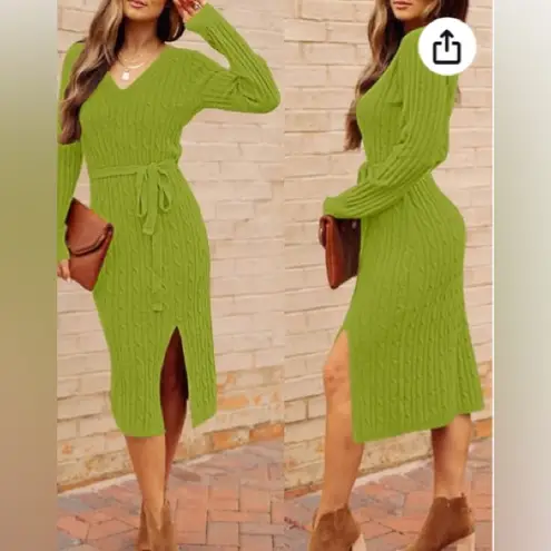Merokeety PULLOVER BELTED BODYCON SLIT SWEATER DRESS XL NWT