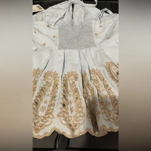 Anthropologie NWT  Moulinette Soeurs Embroidered Peplum Halter top small sky blue