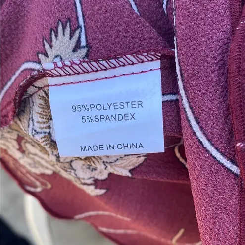 New UGUEST Burgundy & Cream Floral Long Sleeve V