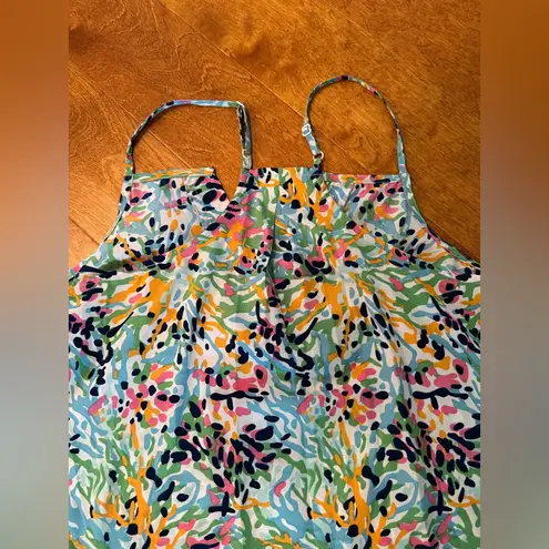 Mud Pie Waverly Dress Blue Pink Yellow Print V-neck Spaghetti Strap Tank Dress