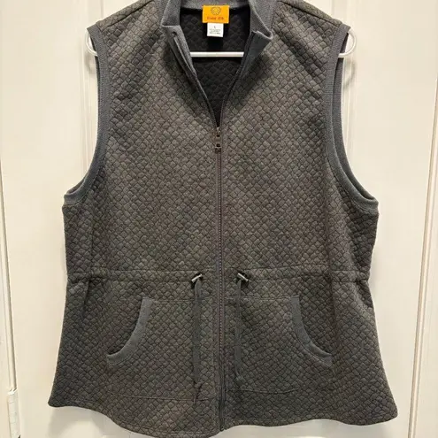 Ruby Rd Gray Quilt Look Vest with Drawstring at Waist Size Large EUC