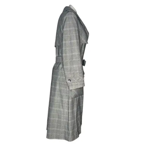 DONALD BROOKS For Main Street Plaid Trench Coat Belted Epaulets Fits Size Small Gray