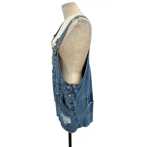 Furst of a Kind Distressed Denim Medium Wash Overall Dress Shortalls Size Medium