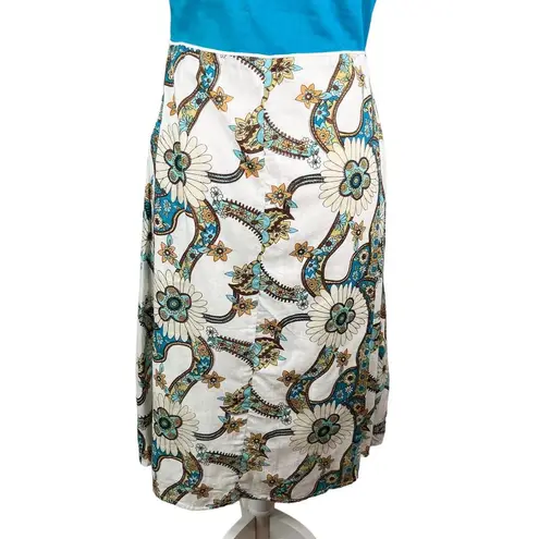 Chaudry Dress Medium Lightweight Summer Midi Sleeveless Dress Teal Floral New