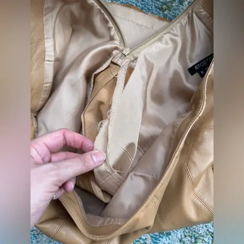 Vintage 90s Etcetera tan pleated hem leather skirt, size 8