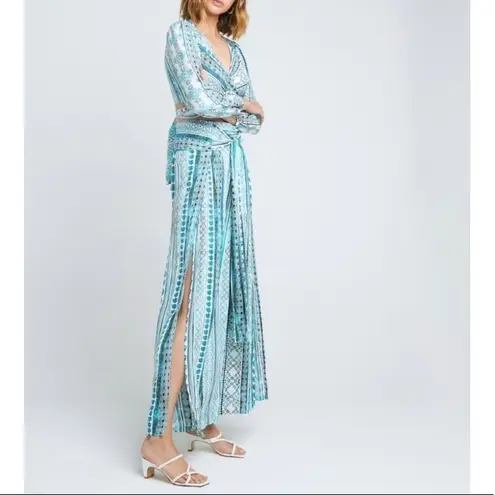 NWT ZHU Ulma Wrap Top Wide Leg Pants Set Blue XS