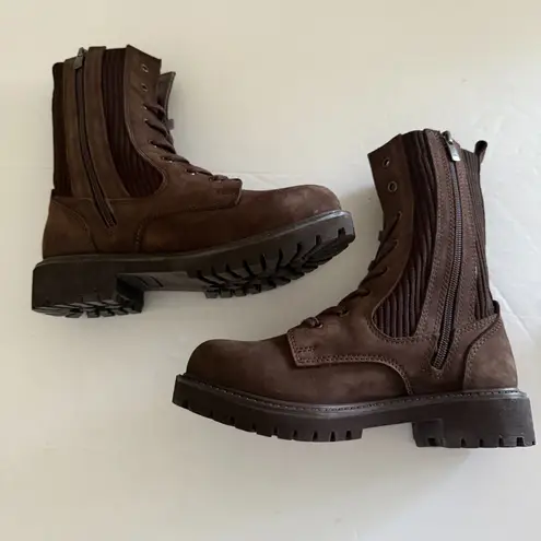 Bueno NWOB Stella Brown Nubuck Combat Boots Calf High Fleece Lined Comfort Sz 36