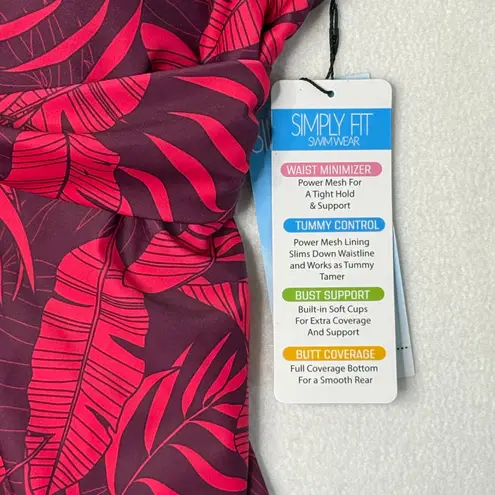 Slim Fit One Piece Tropical Swimwear Size 1X Red