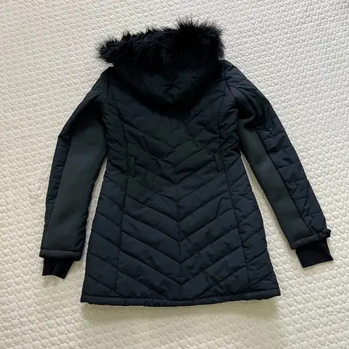 Michael Kors NWOT  Quilted Women Long Puffer Coat w/ Fur Hoodie Black Size XS
