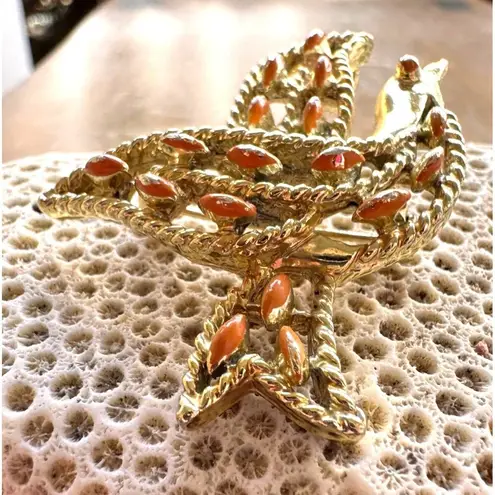Vintage Gerrys Peace Dove Brooch Pin Faux Coral Beads Gold Tone Open Cut…