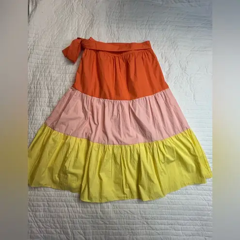 English Factory NWOT Color Block Tie Waist Tiered A-Line Midi Skirt