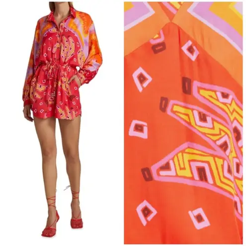 Farm Rio ππ Red Tiki Bananas Scarf Sleeve Romper ~ Tie Dye Cashew Small S NWT