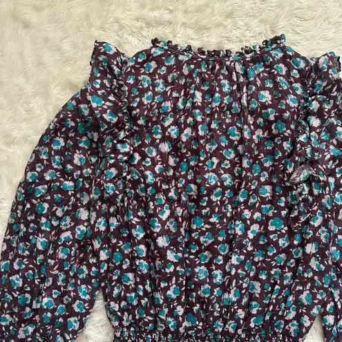 Ramy Brook Dress Penelope Silk Blend Ruffle Mini Long Sleeve Floral Purple S