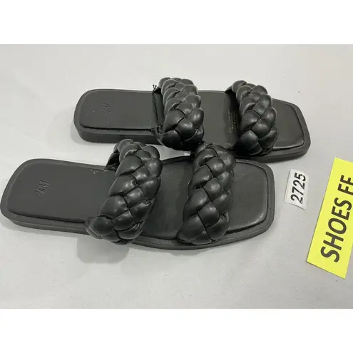 Womans H & M 39 (8) Black Braided Slip On Flat Slide Sandals NWOT
