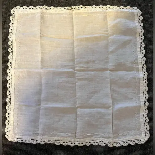 His and Hers Vintage White Lace Trim Handkerchief