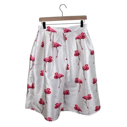 Chicwish Chic Flamingos Pleated A-line Skirt Size Medium Satiny Novelty Print