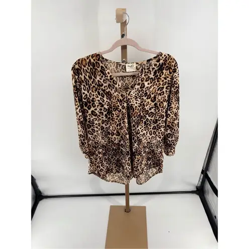Month Of Sundays Cheetah Print Roll Tab 3/4 Sleeve Shirt Womens Size 1X