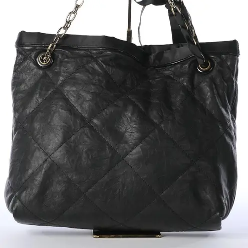 Lanvin Black Leather Diamond Stitch Bow Tie Tote