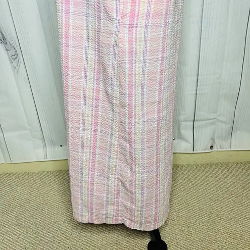 Miss Elaine Sz M Seersucker House Coat Robe Nightgown House Dress Full Zip Pink Size M
