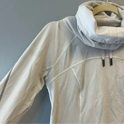 Lululemon  Sweatshirt White Cowl Funnel Neck Drawstring Pullover Jacket Sz 6 EUC