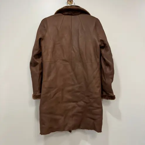 Reversible Leather Fur Jacket Chocolate Brown Long Line Fuzzy Mob Wife Teddy Size M