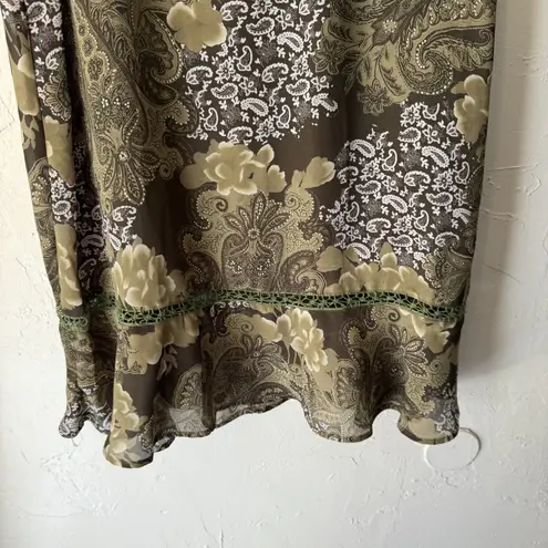 Sag Harbor Skirt Vintage 14P Brown Green Floral Paisley Whimsigoth Witchy Fairy Size 14