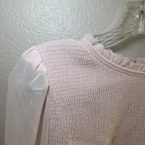 Wilfred Free Women's Long Sleeve Ruffle Smocked Top Pink Size L coquette girly