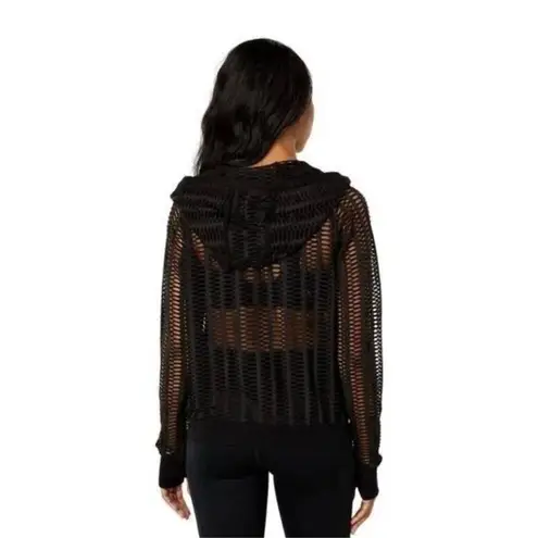 BLANC NOIR Linear Mesh Front Zip Hoodie Jacket in Black Women's Size L Size L