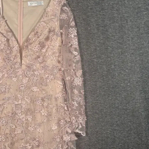 Mac Duggal Floral Applique Long Sleeve Illusion Gown Rose Pink Size 8 70224