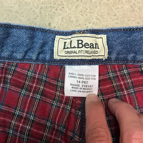 L.L. Bean Flannel Lined High Waist Mom Jeans Size 14 petite Fisherman Core C24 Blue