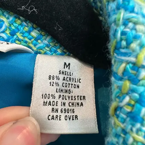 Laura Ashley Elegant Teal Turquoise Fringe Frayed Tweed Blazer Jacket Size M