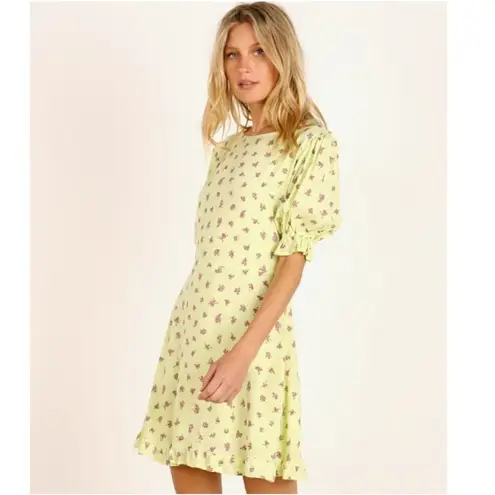 Faithfull the Brand Florence Mini Dress Luda Lime Floral Size Small NWT