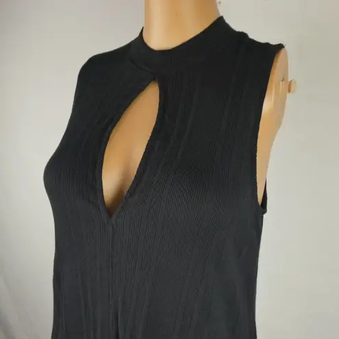 Free People We the  Faye Ribbed Keyhole Blouse Tank Top Shirt Black Sleeveless XS