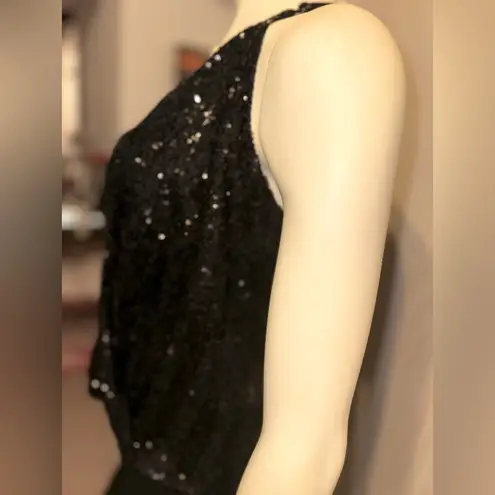 love on a hanger  SEXY BLACK SEQUIN PLUNGING NECKLINE TANK TOP LARGE