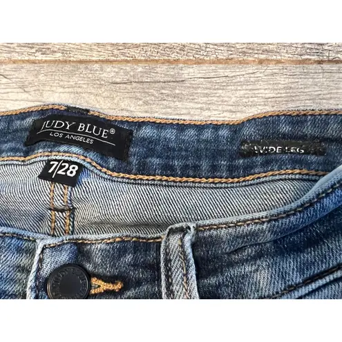 Judy Blue Wide Leg Denim Crop Jeans 7 28 Capri JB2509MD Jean Button Fly Boho