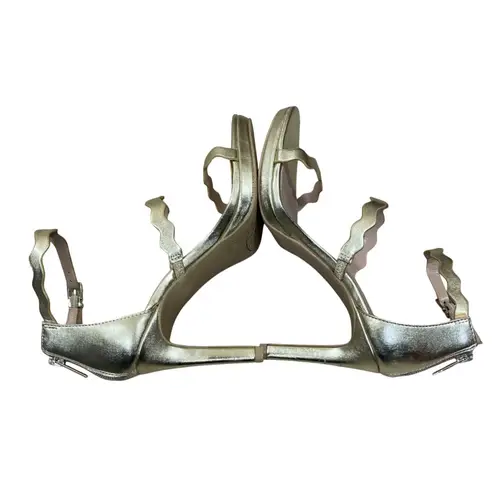 Kelly & Katie Litton Platform Sandal Gold Size 7M Scalloped Strappy 4"